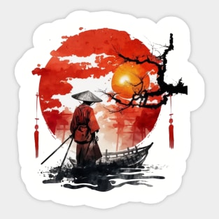 Fisherman red sun  Fishing Sticker